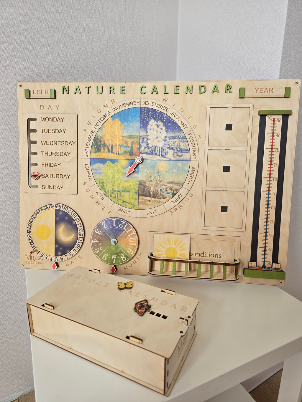 Personalized Wooden Nature Calendar – Daily Learning Through Nature, Weather & Routine | Eduletto