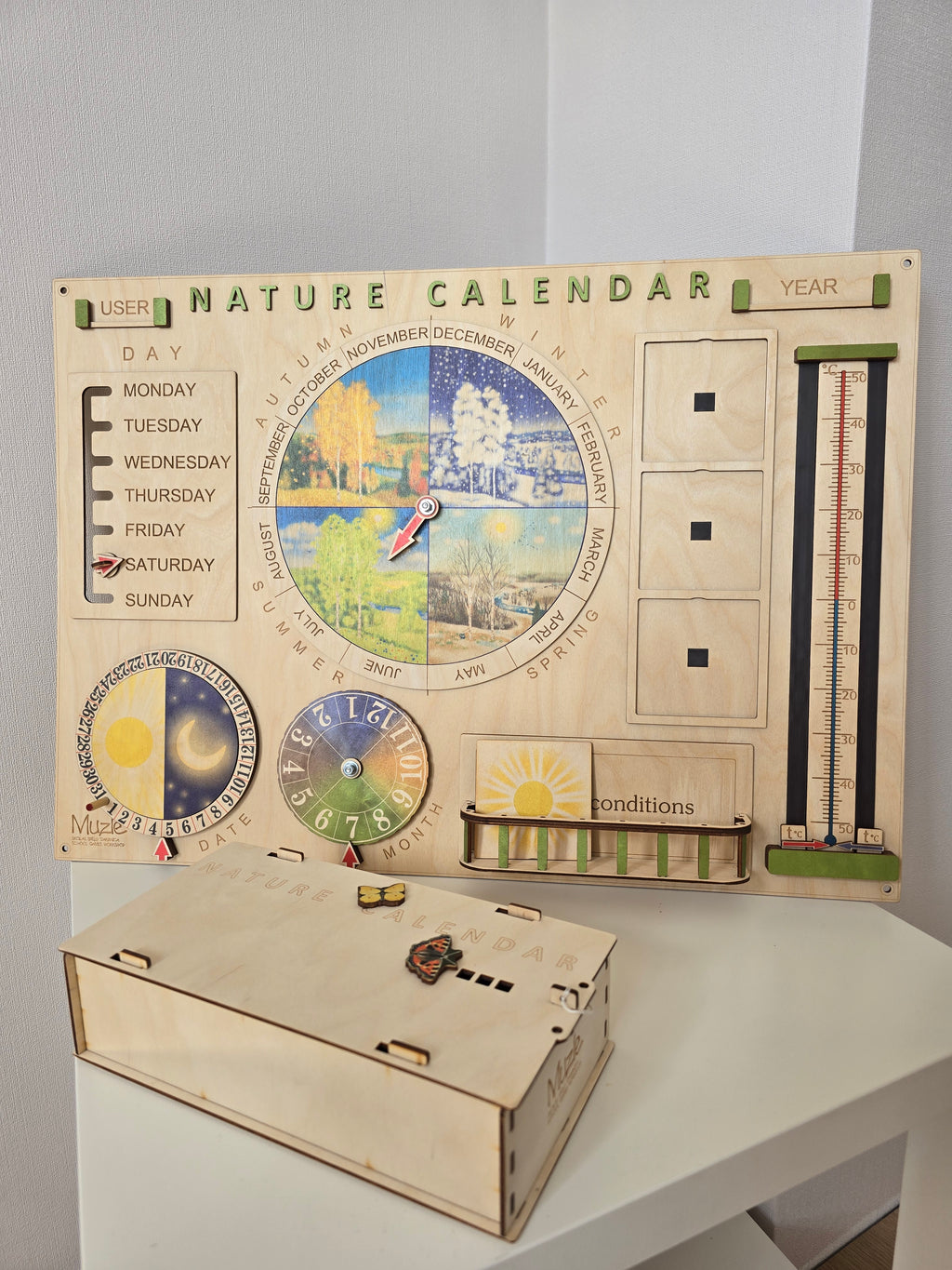 Personalized Wooden Nature Calendar – Daily Learning Through Nature, Weather & Routine | Eduletto