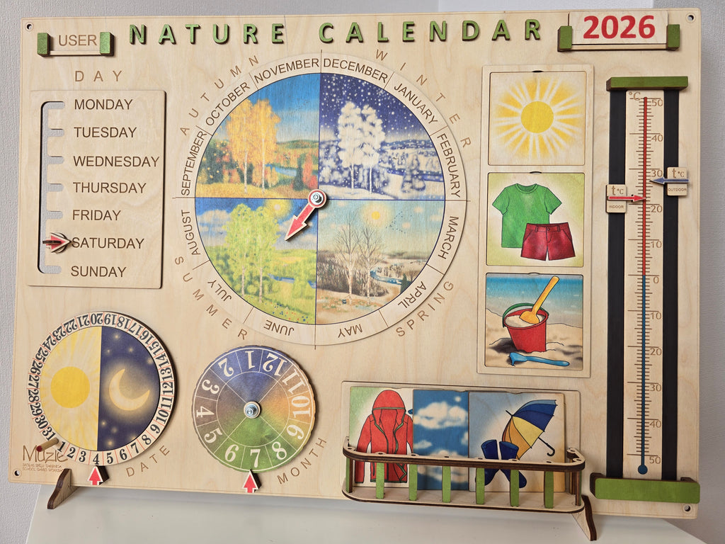 Personalized Wooden Nature Calendar – Daily Learning Through Nature, Weather & Routine | Eduletto