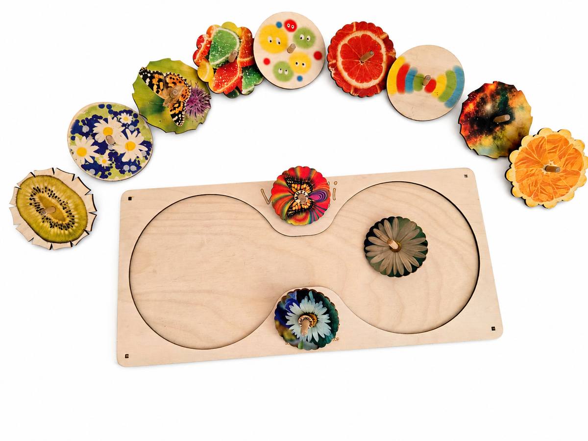 Wooden Spinning Tops Coordination Board – Develop Bilateral Coordination Through Play | Eduletto