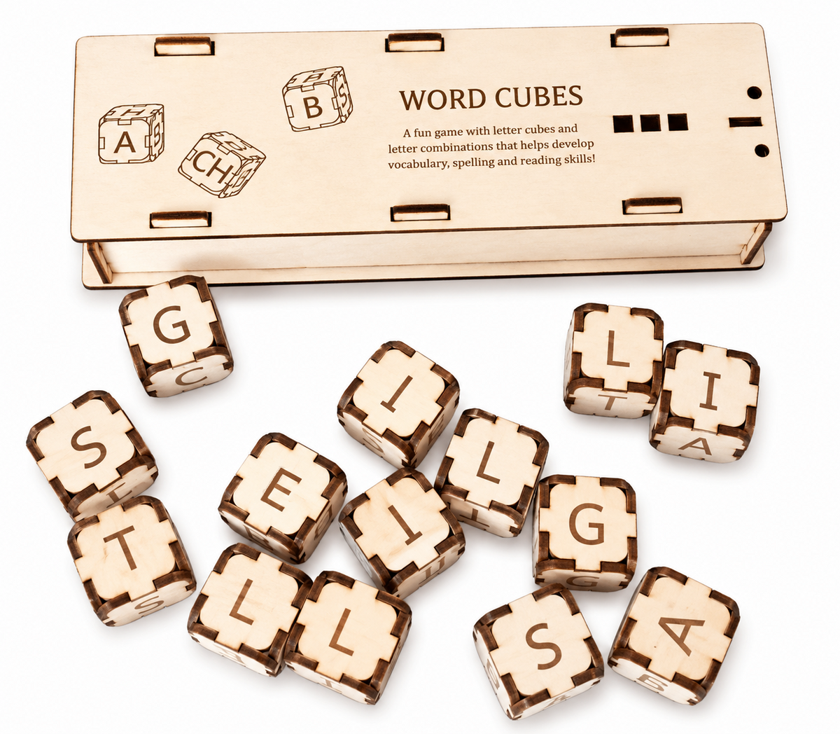 Wooden Alphabet Cubes – Educational Language &amp; Literacy Game
