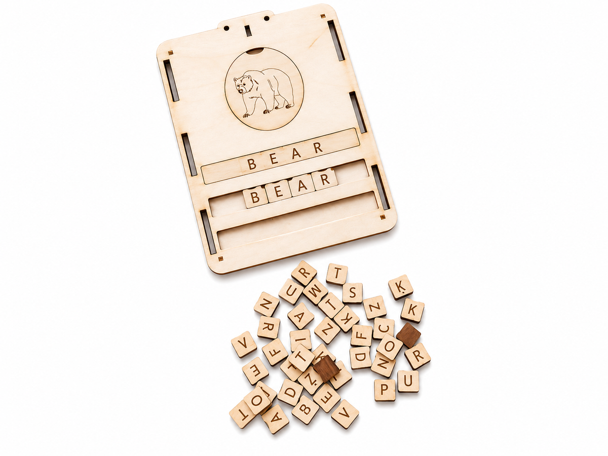 Wooden Word Building &amp; Spelling Board – Educational Literacy Learning Set