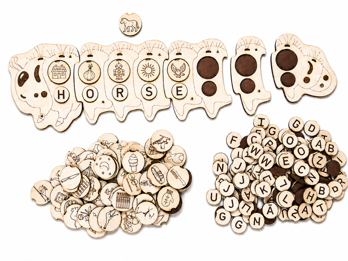 Wooden Word Caterpillar – Letters, Sounds &amp; Word Building Learning Set