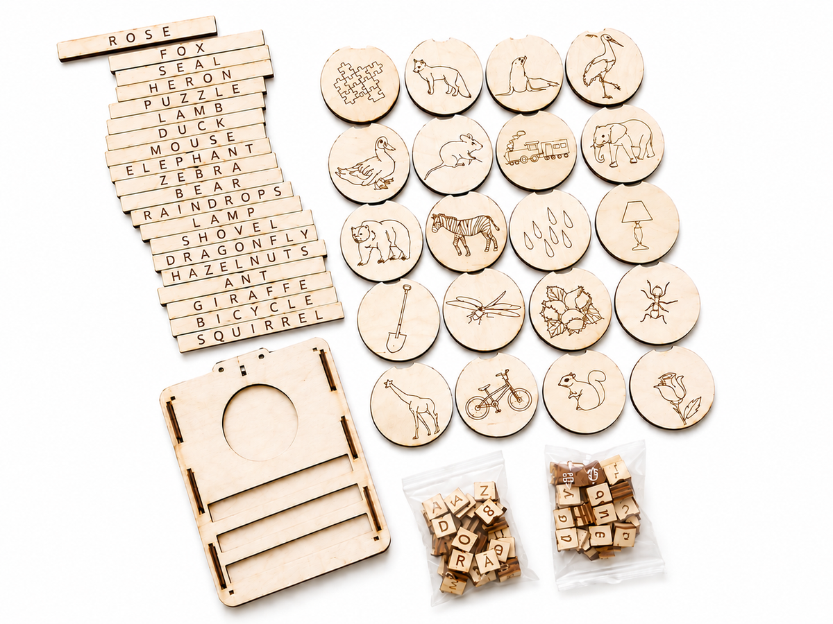 Wooden Word Building &amp; Spelling Board – Educational Literacy Learning Set