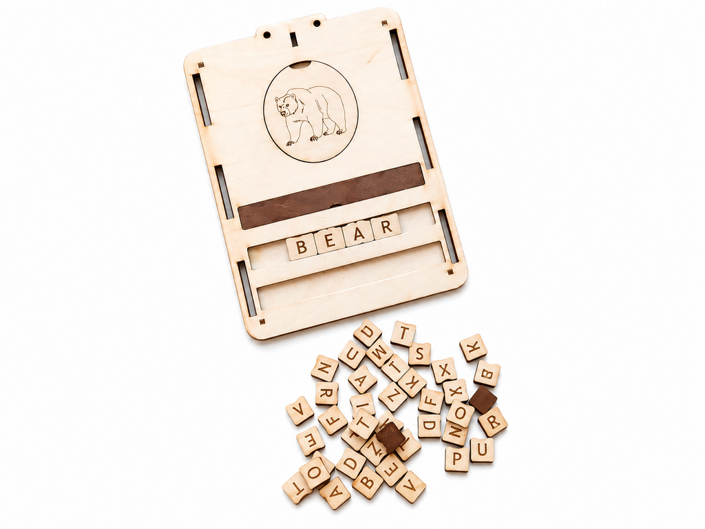 Wooden Word Building &amp; Spelling Board – Educational Literacy Learning Set