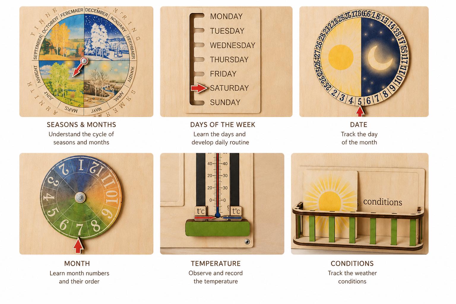Personalized Wooden Nature Calendar | Montessori Weather & Seasons Learning Board | Preschool Wall Calendar | Waldorf Homeschool