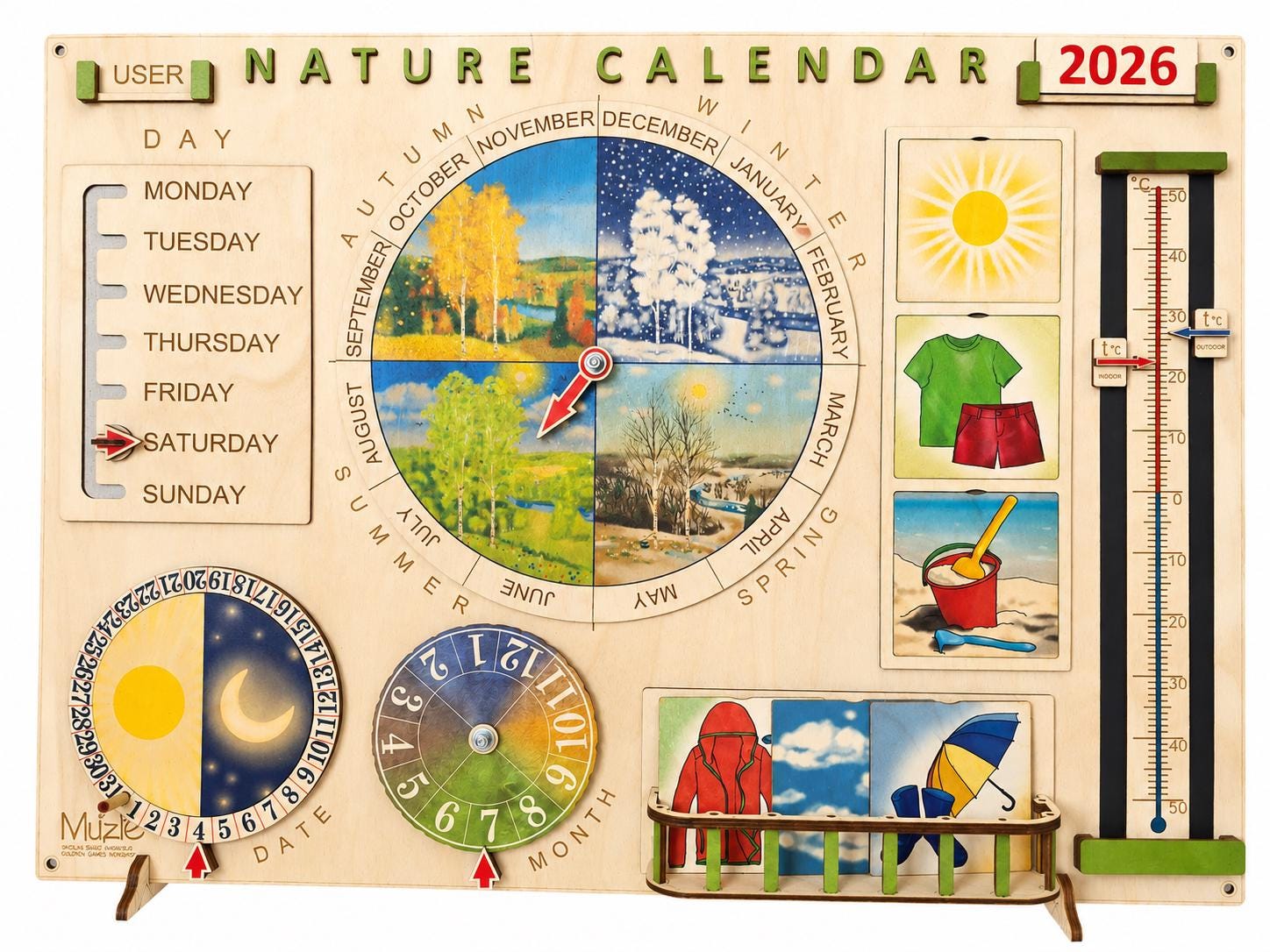 Personalized Wooden Nature Calendar | Montessori Weather & Seasons Learning Board | Preschool Wall Calendar | Waldorf Homeschool