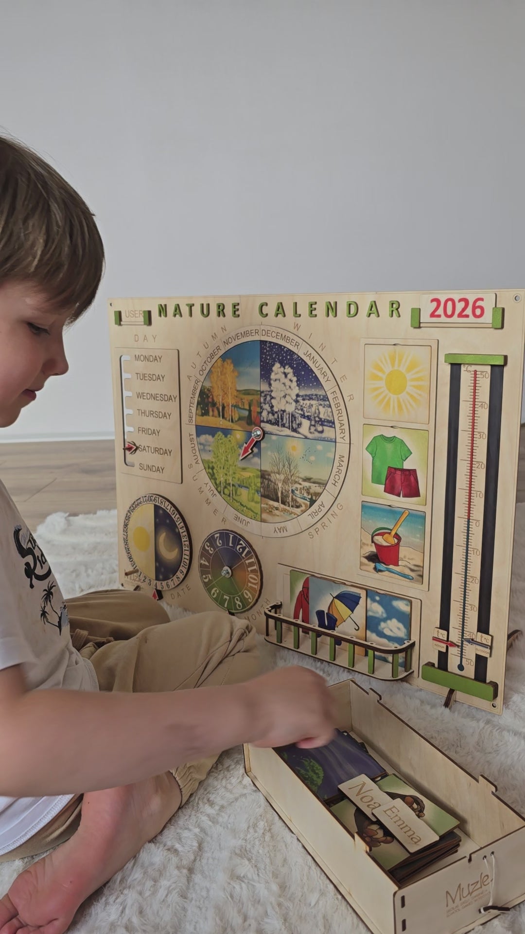 Personalized Wooden Nature Calendar – Daily Learning Through Nature, Weather & Routine | Eduletto